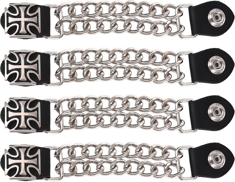 Mirthcos Motorcycle Vest Extenders for Men & Women - 4 PCS Leather Vest Extensions for Biker - Durable Double Chrome Chains - Image 1